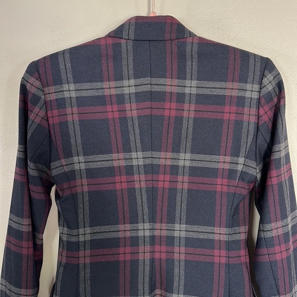 Express Notch Collar One Button Blazer - Navy Plaid - 0 - Picture 8 of 14